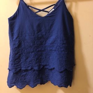 Annabella Blue Floral Stitched Tank Top